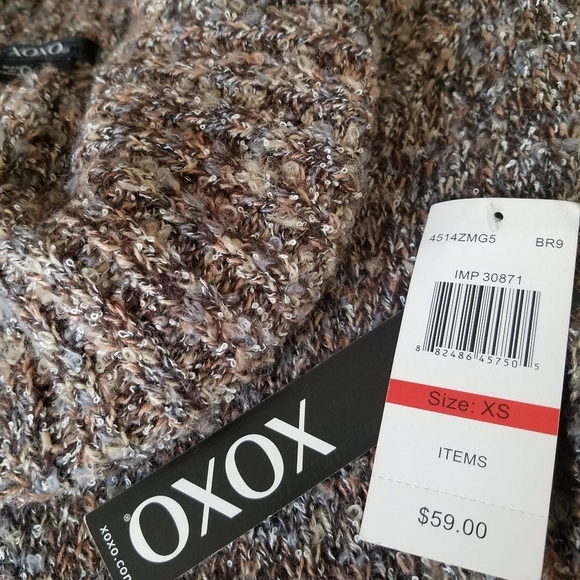 NWT XOXO Cowl Neck Knit‎ Sweater Dress Brown Marled Belted Women’s XS Cozy Fall - Picture 6 of 7